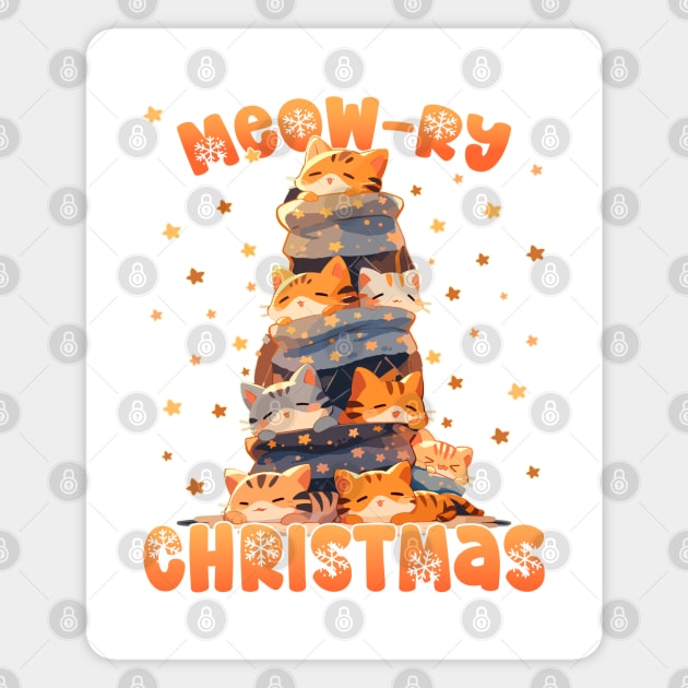 Kawaii Cute Ginger Cat Catmas Tree: Meowry Christmas Magnet by RuftupDesigns